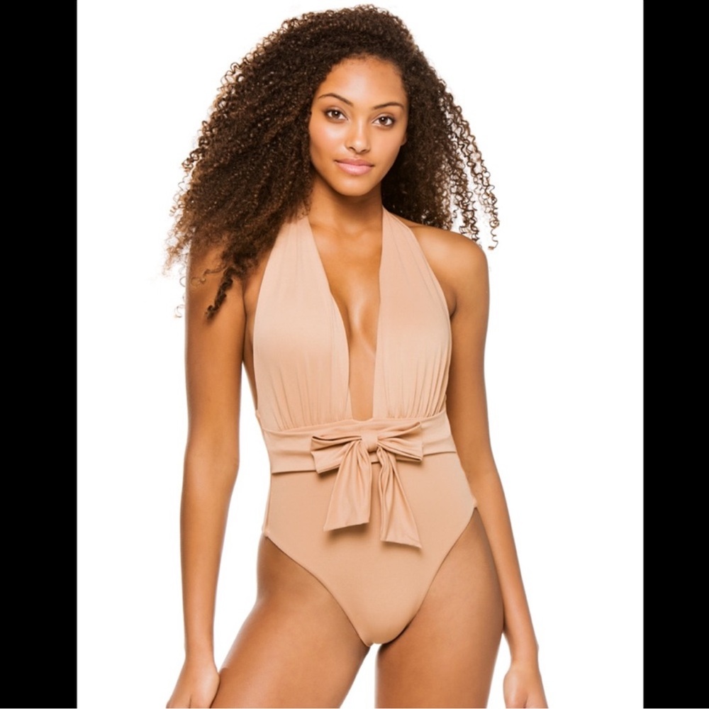 WeWoreWhat Brooklyn Plunge Halter Swimsuit